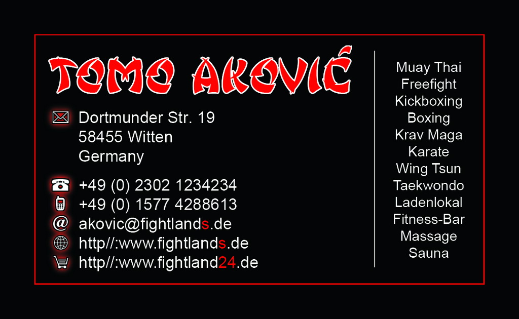 Fightland vCard back